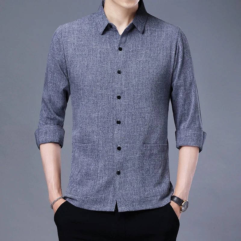 Slim Fit Mens Dress Shirt: Spring Autumn Long Sleeve Business