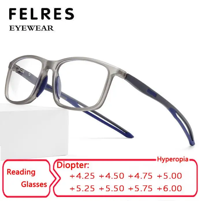Sport Quadrat Anti Blaulicht Lesebrille Männer Frau Brillen optische Brille Single Focus Presbyopic Brille 4,75