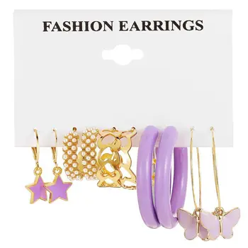 Korean Fashion Hoop Earrings Set Jewelry 2025 Trending New Women's Sweet Purple Star Butterfly Drop Earrings For Women Brincos