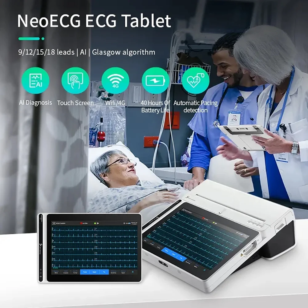 Lepu 18 Leads Smart Portable ECG Monitor with Printer AI Analysis Diagnosis Tablet Touch Screen for Families Clinics