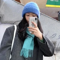 2024, вязаная зимняя шапка из ангоры для женщин, пушистые вязаные шапочки с кроличьим мехом, корейский роскошный капот, женские мягкие теплые шапочки Skullies — изображение 2