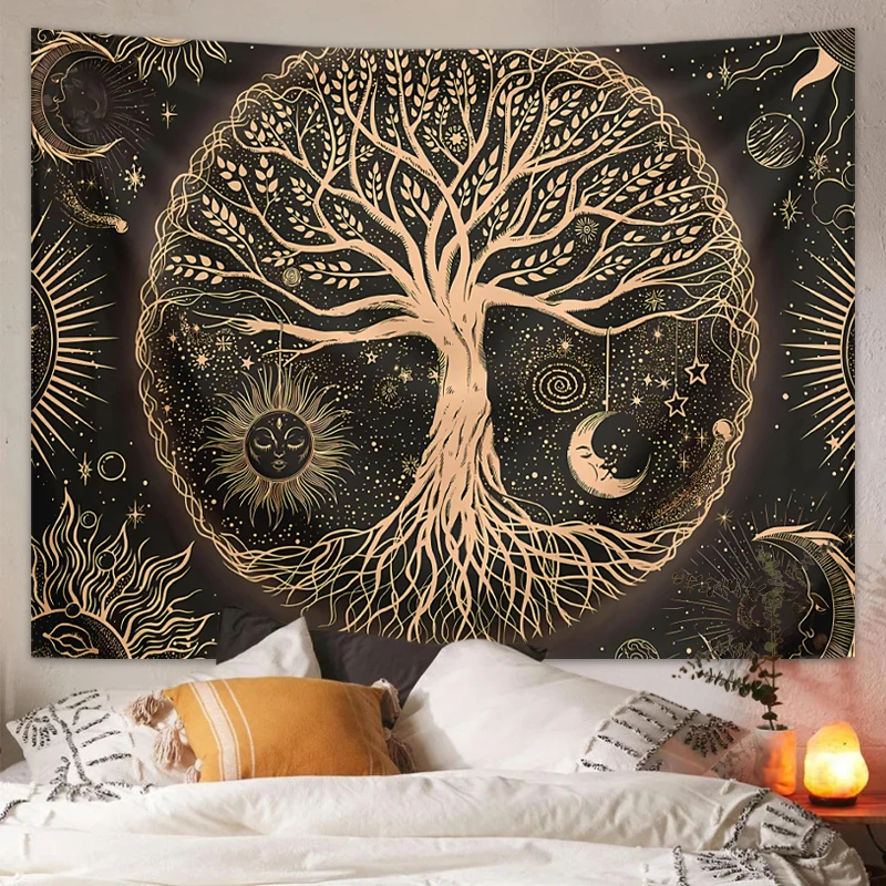 1 Stück Baum des Lebens Wandteppich Wandbehang, ästhetische Galaxie Sonne Mond Sternenhimmel Wandteppich, Zuhause Wohnzimmer Schlafzimmer Dekoration – Detail 19