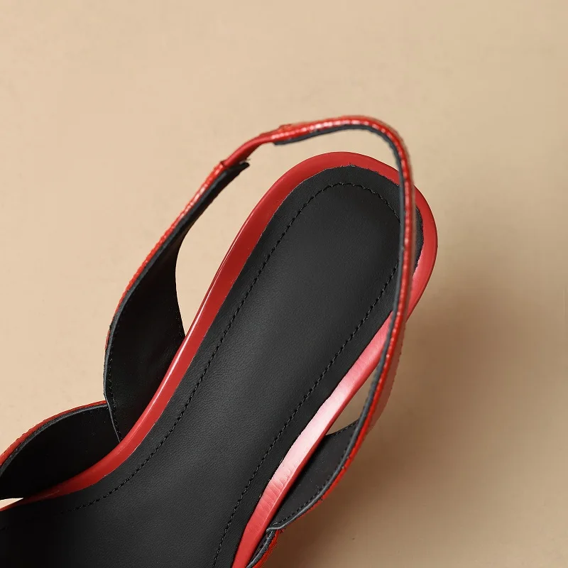 Brand Genuine Leather Pointed Toe Slingback Kitten Heel Sandals Women Stiletto High Heels Summer Designer Party