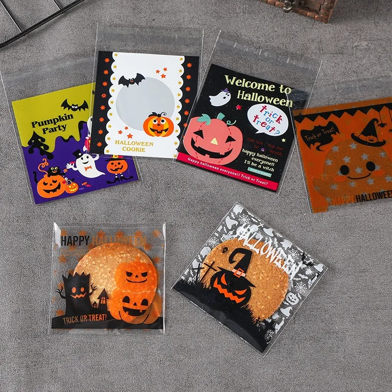 

200pcs Halloween Candy Cookies Bags Packaging Gift Favour for Wedding Party Guest Home Self-adhesive Food Storage Bags Packaging