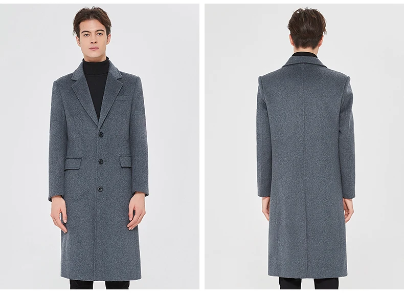Langer knielanger Herren-Wollmantel, 2025, Winter, einfarbig, Wolle, Windjacke, Oberbekleidung, Business-Casual, verdickter warmer Mantel – Detail 12