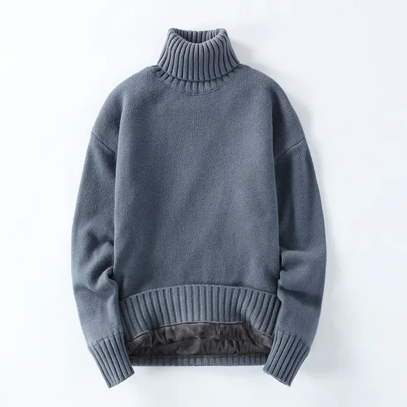 

Мужской утепленный плюшевый свитер с высоким воротником на осень и зиму 2023, Мужская трендовая Повседневная однотонная трикотажная одежда