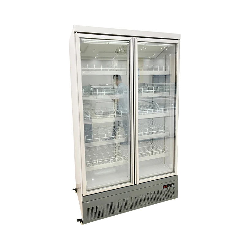 Upright Double Glass Doors Drink Beverage Cooler Wine Display Fridge