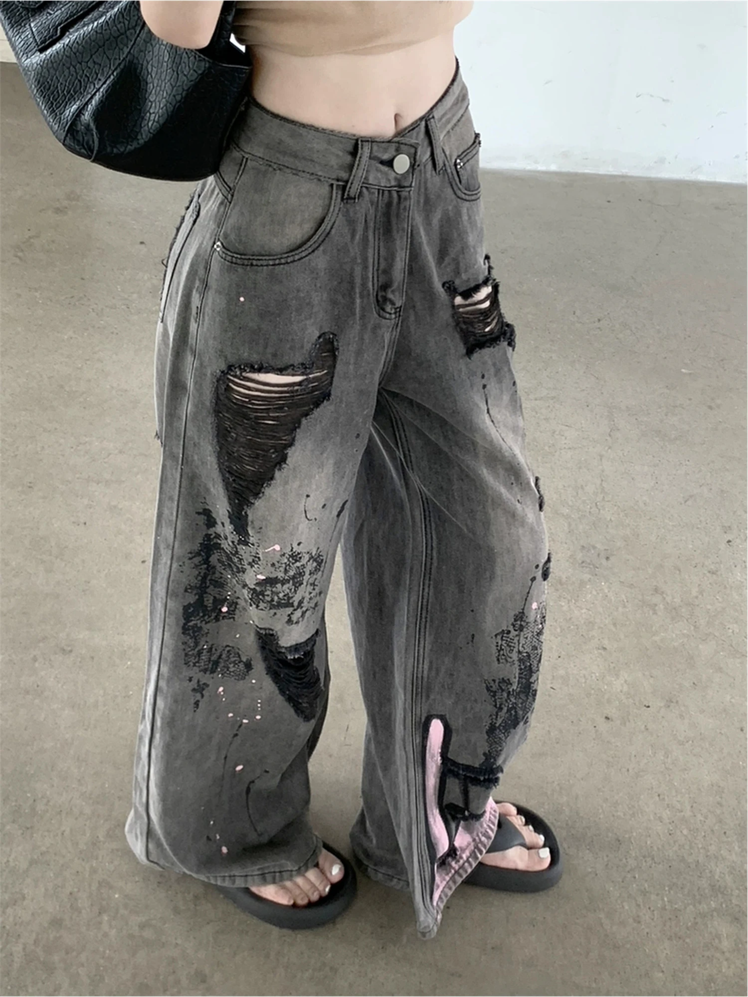 Women's Black Gothic Y2k Baggy Jeans Harajuku Vintage Denim