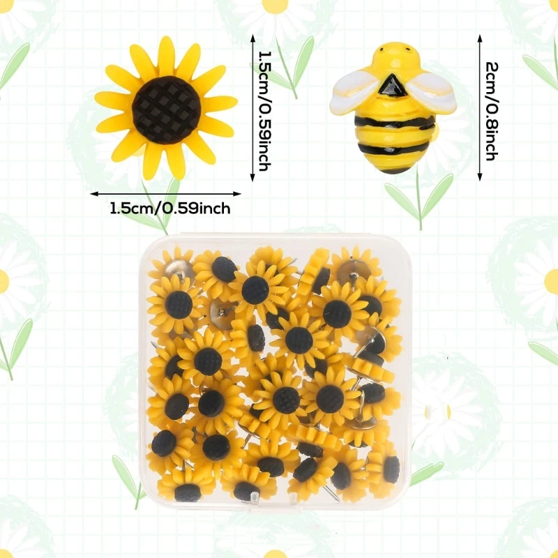 30 Pcs 수지 해바라기 꿀벌 푸시 핀 엄지 압정 코르크 보드 장식 푸시 핀 Dropship