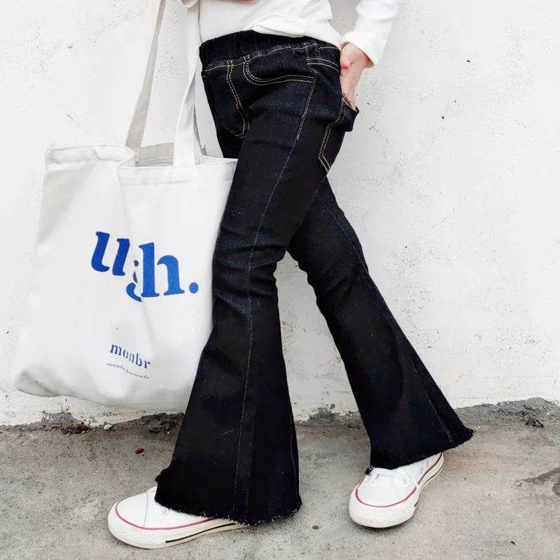Girls bell-bottomed pants new autumn elastic waist children trousers outfits baby costume fashion kids clothes vintage jeans