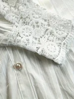 Plus size women's shirt with lace puff sleeves and lantern sleeves, solid pleated women's shirt - Image 4