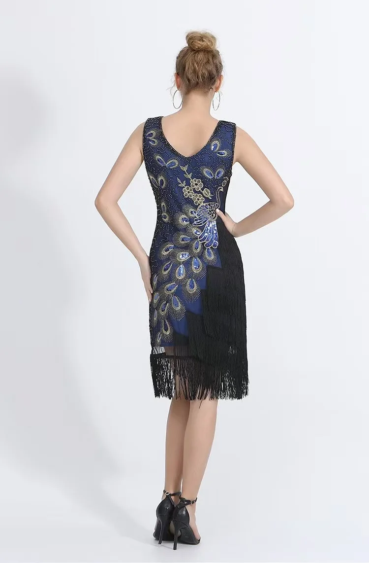 1920s Gatsby Ball Heavy Industry Embroidery Beading Retro Sequin Skirt Banquet Dress Cocktail Party V Dress