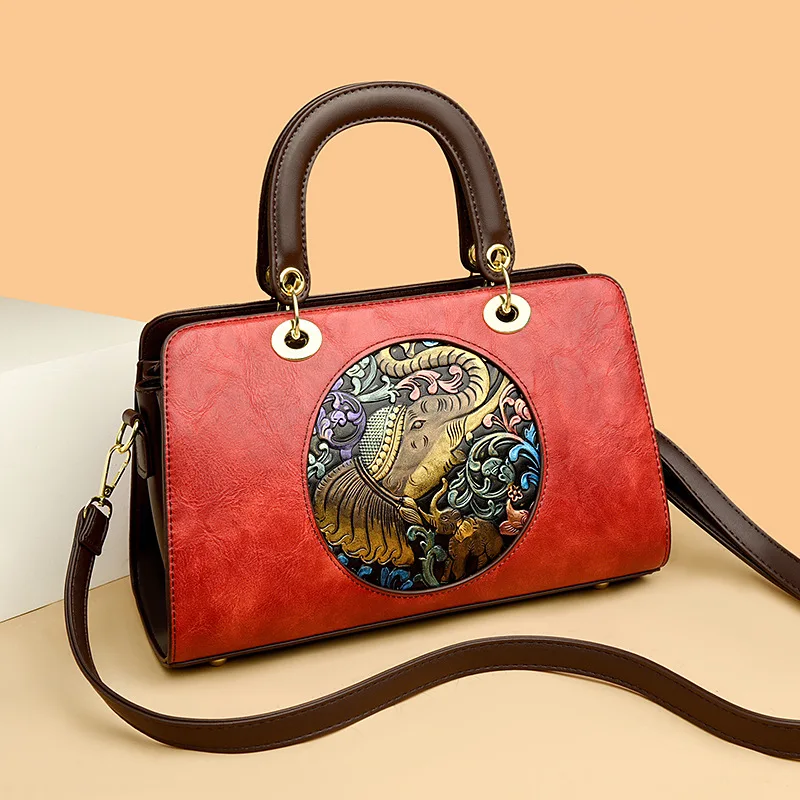 Women's Handbag Women's 2023 New Literature and Art National Style Fashion Embossed Mother's Bag Fashion One Shoulder Crossbody
