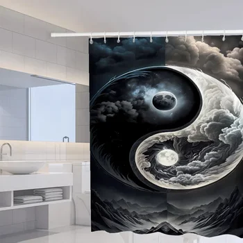Chinese Taiji Yin Yang Eight Diagrams Shower Curtain for Bathroom Accessories Folding Partition Curtains Bath Bedrooms Quarto@0 1