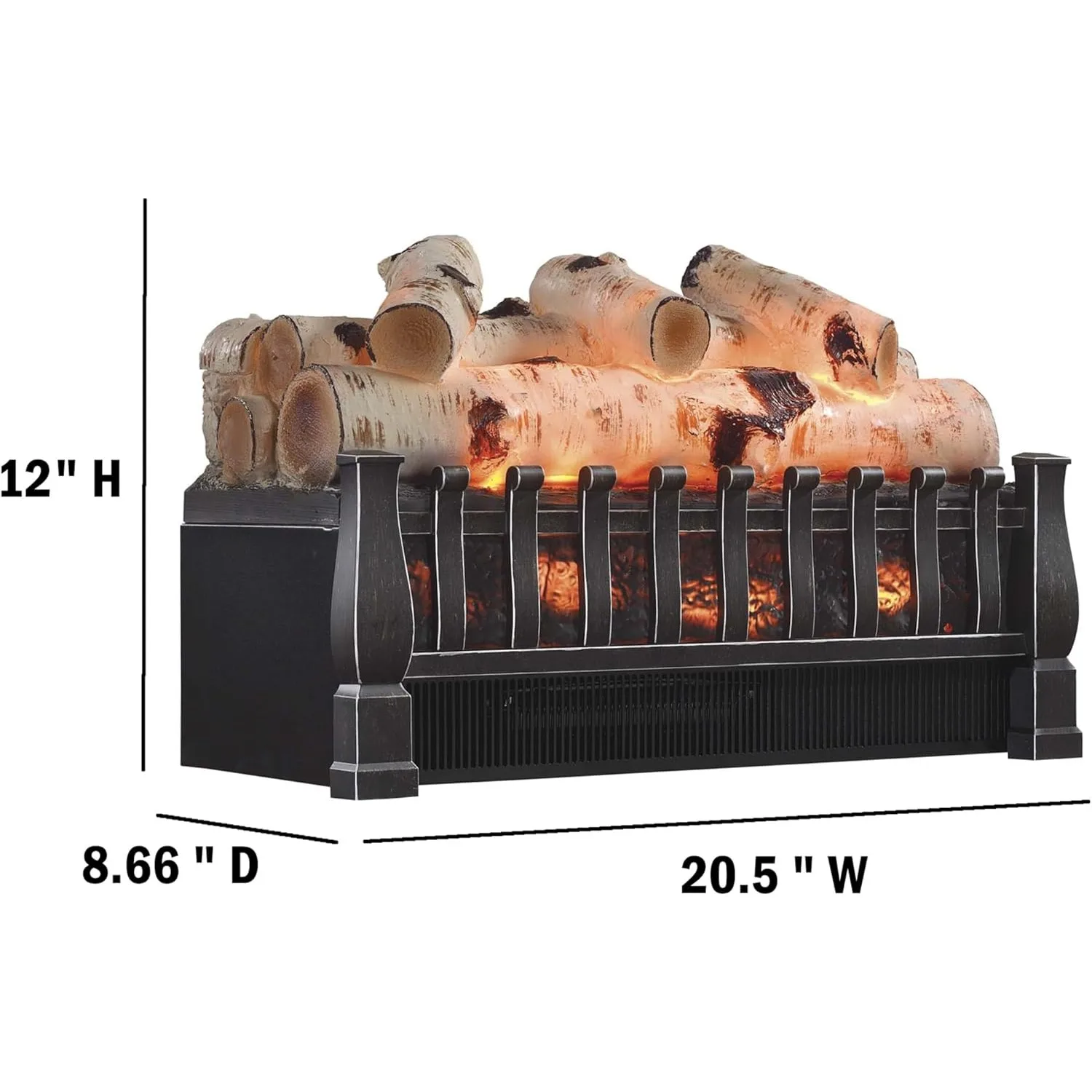 20.5-inch Electric Log Set Heater with Remote Control，8.66"D x 20.5"W x 12"H 3