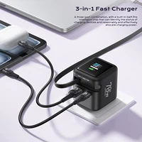 70W GaN Fast Charger with Type-C Retractable Cable 3 IN 1 PD3.0 QC4.0 PPS Fast Charging for IPhone 16 15 14 Xiaomi Tablet Laptop 5