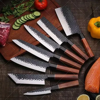 Couteau de Chef professionnel à forgeage martelé, couteau de coupe de viande de cuisine en acier inoxydable, couteau à trancher Santoku japonais 1