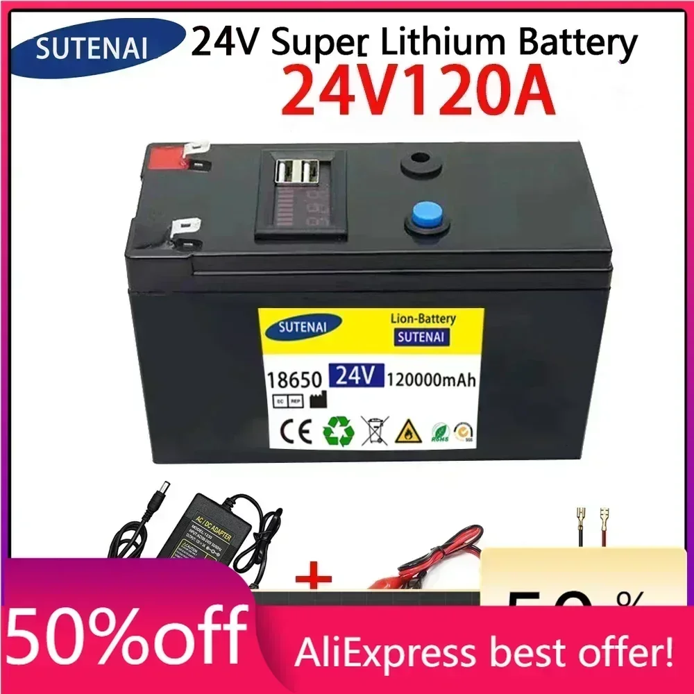 

24V Battery 120Ah 18650 lithium battery pack Rechargeable battery for solar energy electric vehicle battery+25.2v2A charger