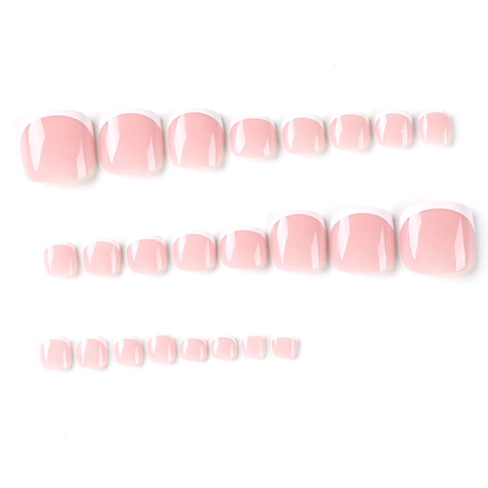 

French Glue-On Fake Toenails Fit Perfectly White Edge Artificial Toenail Manicure for Women and Girls 24Pcs