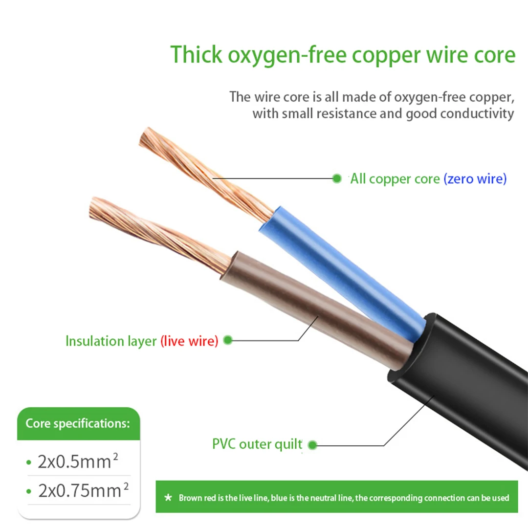 Power Cable European standard 8-tail universal interface pure copper two-core for audio/LCD/printer/power adapter equipment