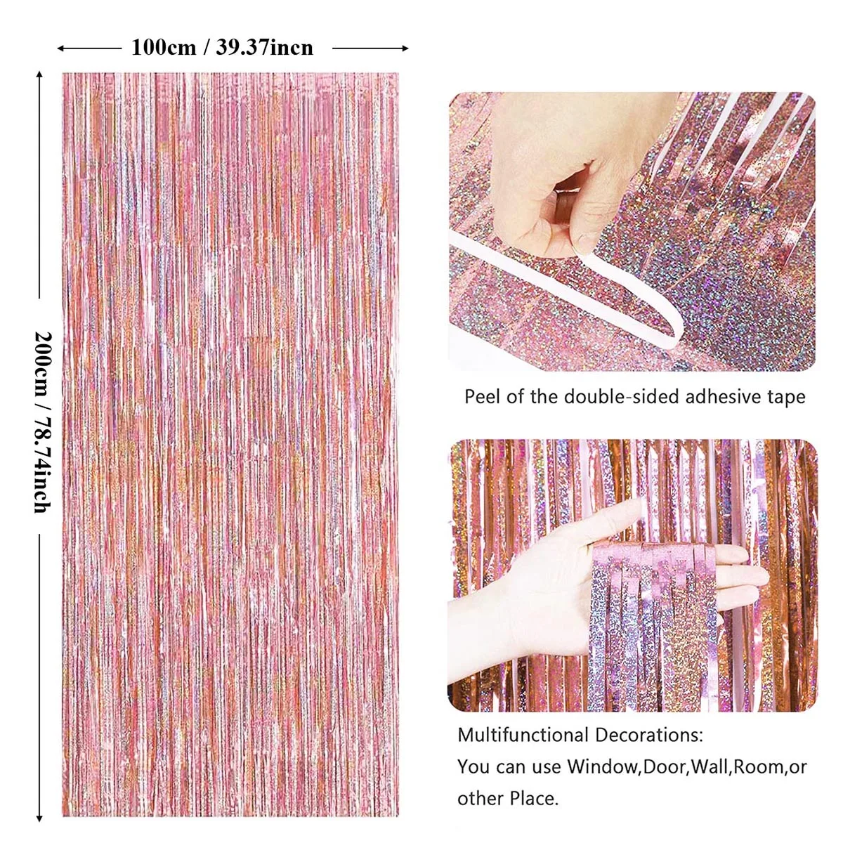 Tinsel Curtain 2Pcs 2m Rose Gold Metallic Foil Tinsel Curtain Girl Birthday Wedding Bridal Shower Party Decoration Tassel Background