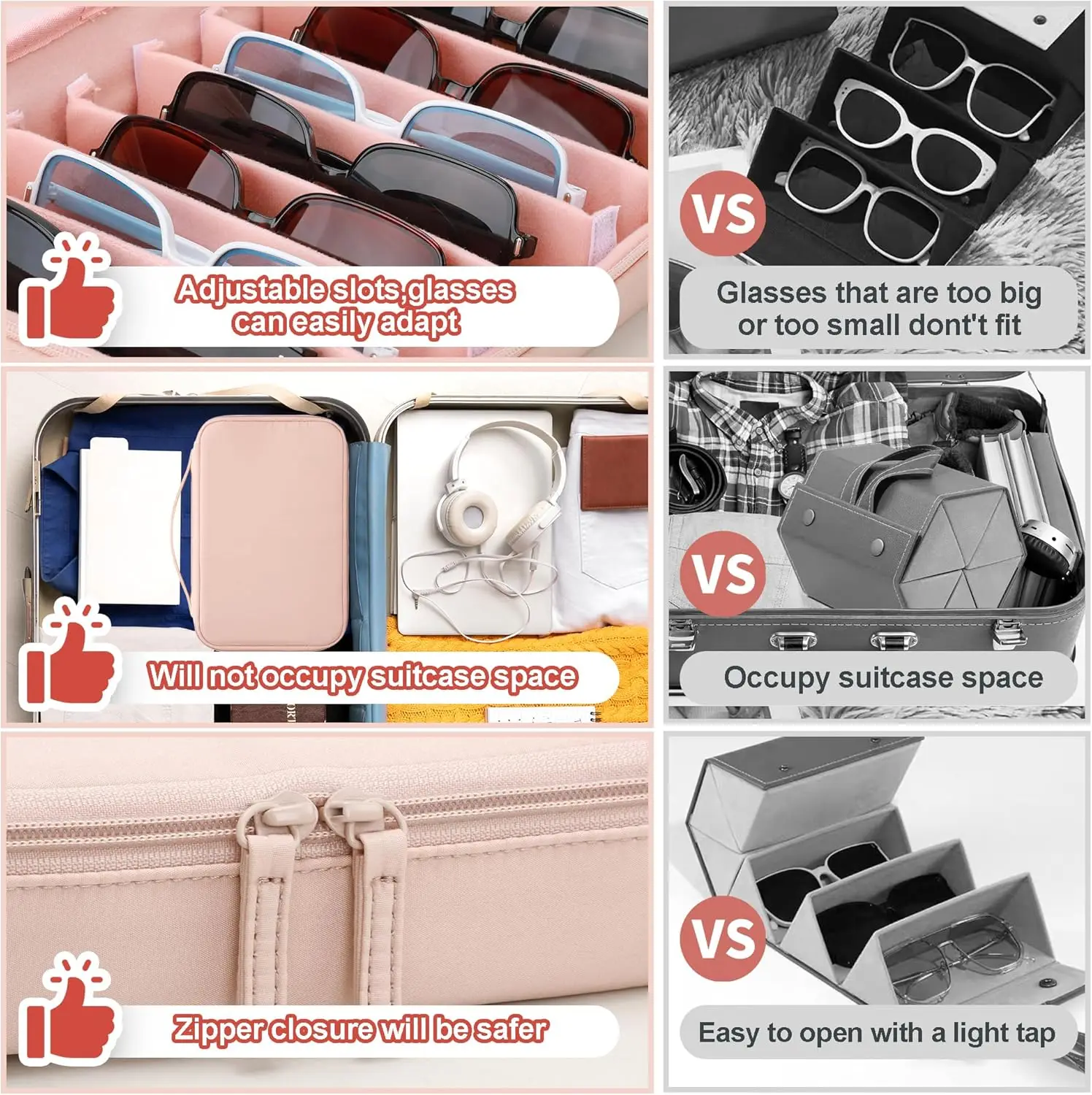 Adjustable Travel Sunglasses Organizer Case