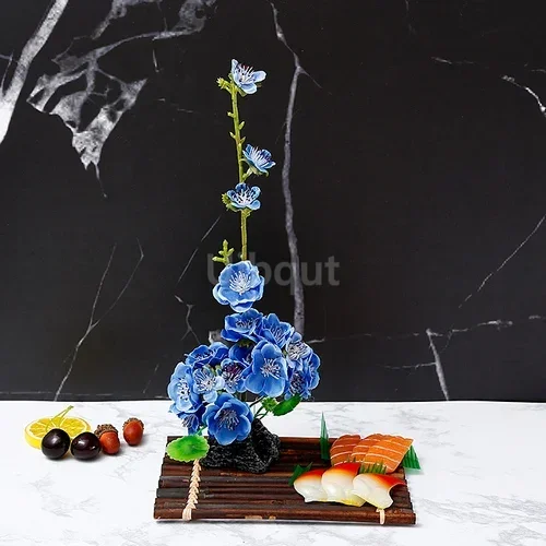 Artistic Peach Blossom Sushi Boat Tray with Decorative Floral Design