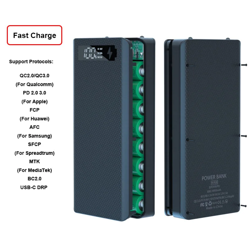 Quick Charge 18650 Power Bank Case Battery Shell Dual USB Fast PD Charger 18650 Battery Storage Box For Iphone Xiaomi Huawei