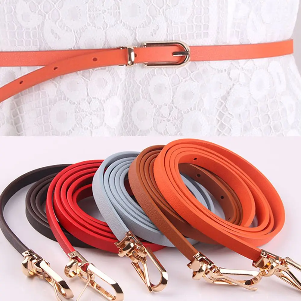 

Skinny Adjustable Female Women Candy Color Waist Belts Thin Waistband Pu Leather Belt Dress Strap
