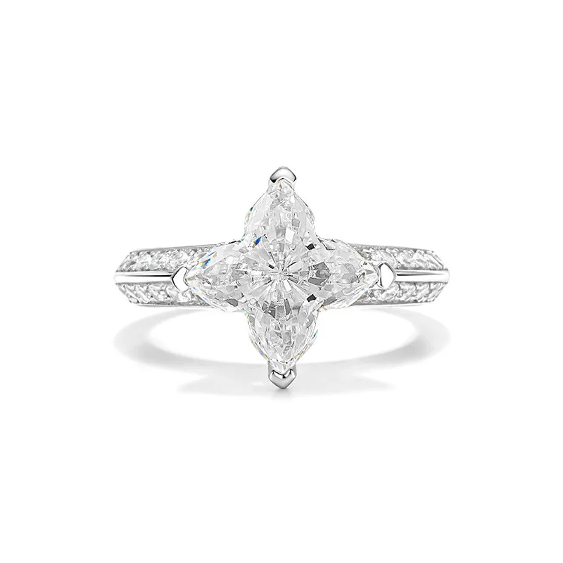 

Серебряное кольцо S925, новый продукт, кольцо с четырьмя углами из высокоуглеродистого бриллианта, Женское кольцо ручной работы