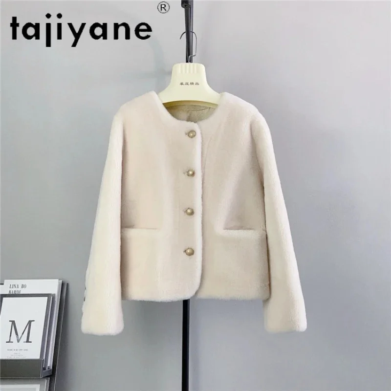 

100% Tajiyane Sheep Shearing Jacket for Women Autumn Winter Short Wool Coat Female Clothing Korean Fashion Round Neck Fur Coats