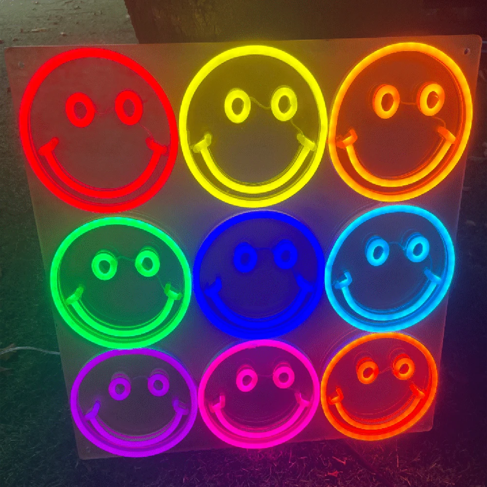 Colorful smiling face neon sign, used for wall decoration, OK gesture LED light, with dimmable children's game room bedroom