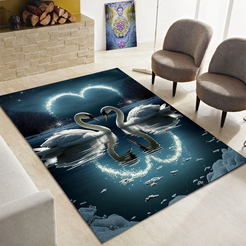 

Love symbolizes swan printed carpet, living room and bedroom home decoration carpet, kitchen and bathroom anti-skid floor mat