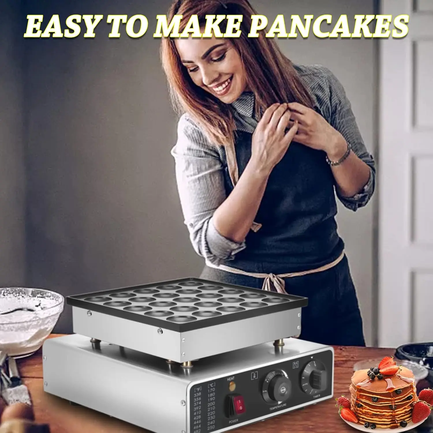 25Pcs Mini Dutch Pancake Maker, 950W Electric Non-stick Muffin Maker Machine, Poffertje Maker Dorayaki Pancake Maker 6