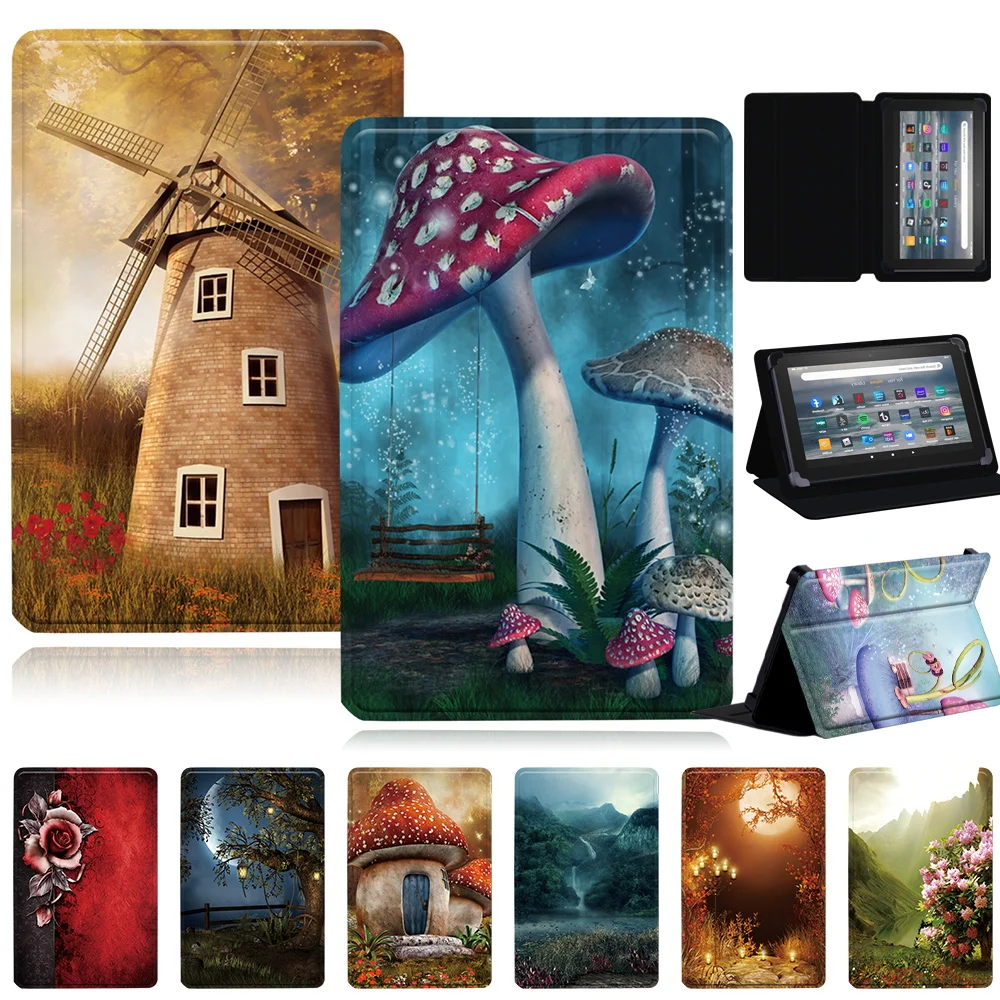 Folding Stand Pu Shell For Fire 7 12Th Gen 2022/Hd 10 Plus/Hd10/Fire 7/8 Case Forest Series Kindle 10Th Tablet Case