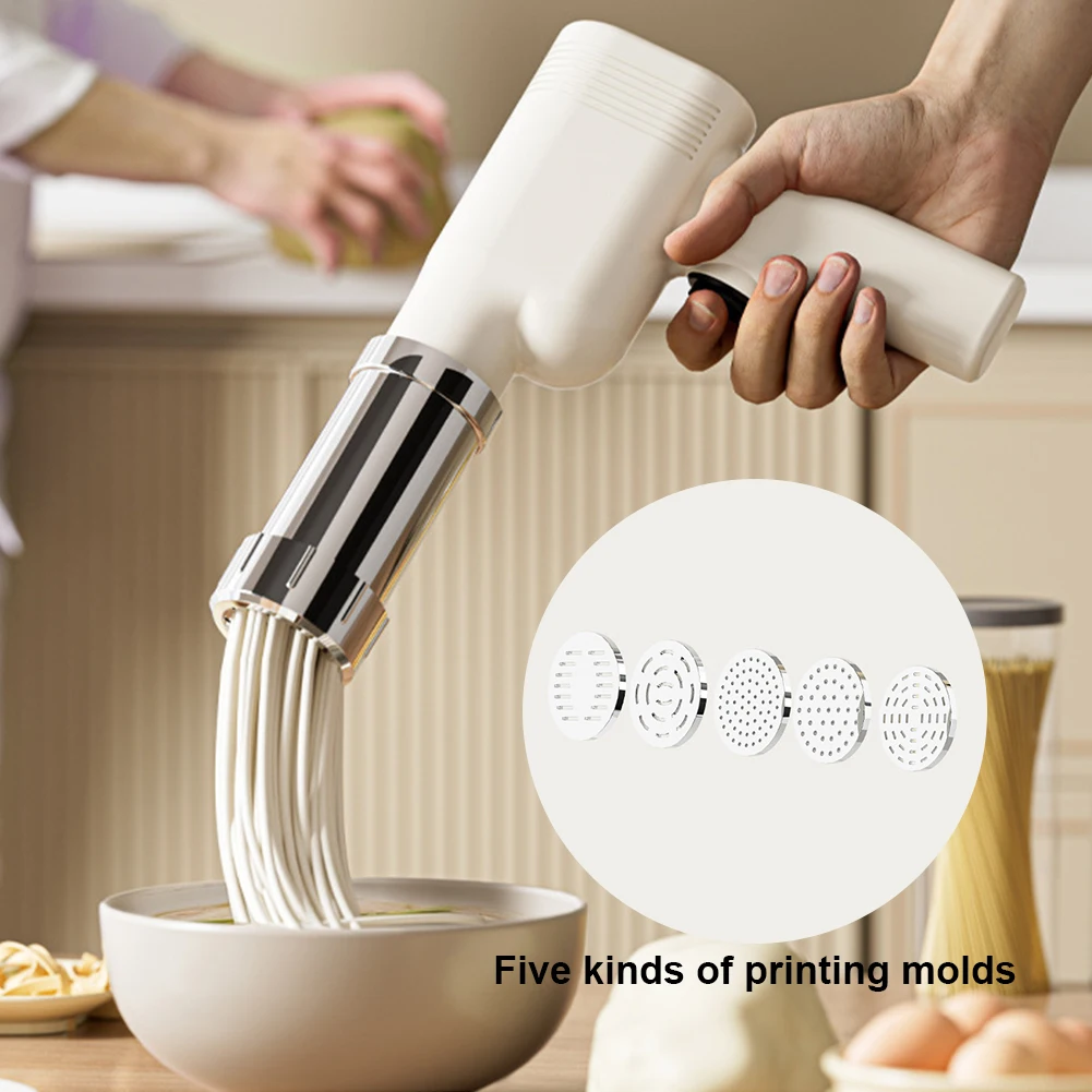 Electric Noodle Maker Cordless Handheld Noodle Press Gun 5 Molds USB Charging Utility Kitchen Gadget Maker Machine