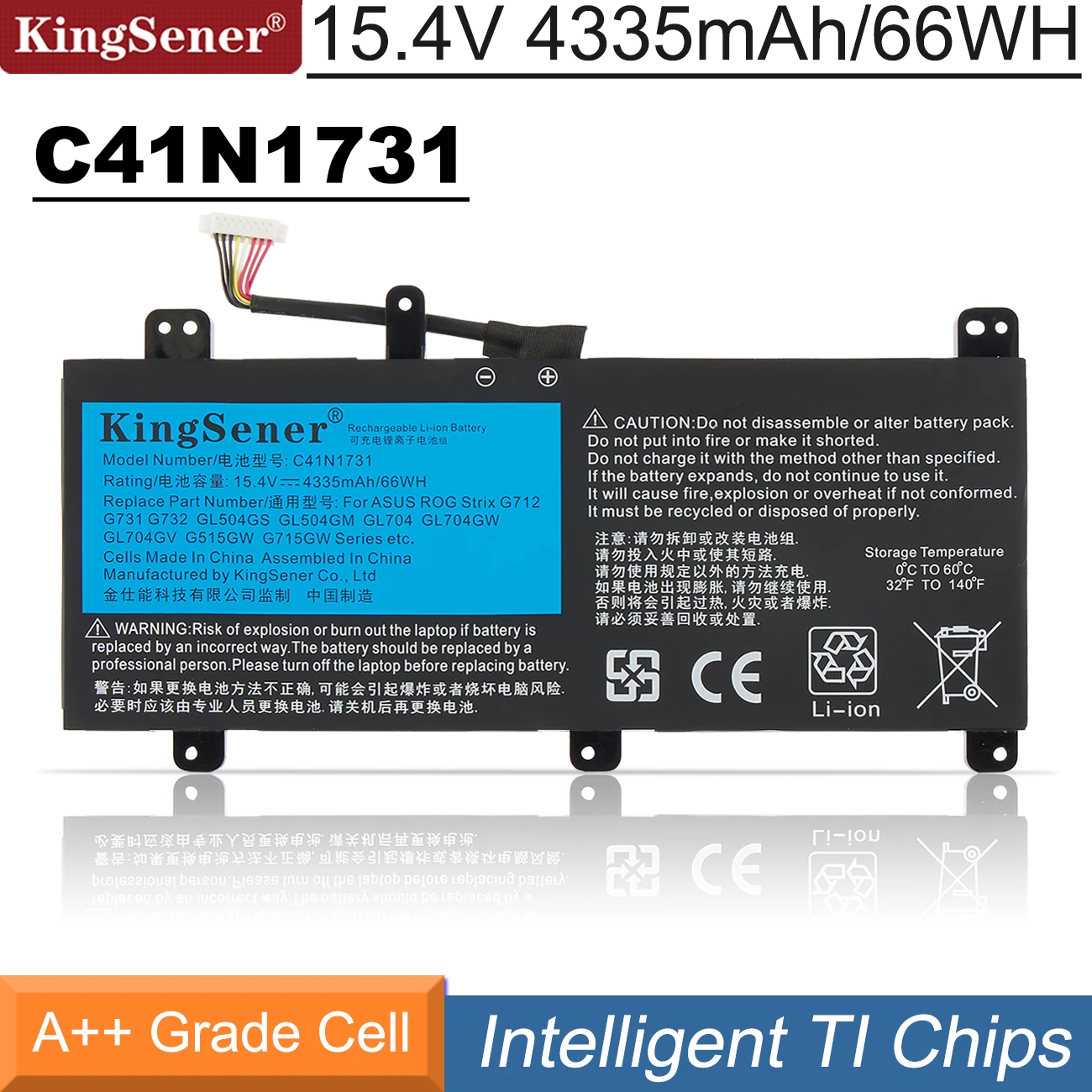 Bateria do Portátil de Kingsener C41n1731 para Asus Rog Strix Cicatriz Herói ii G712 G732 G731 Gl504gw Gl504gm Gl704 Gl704gw Gl704gv