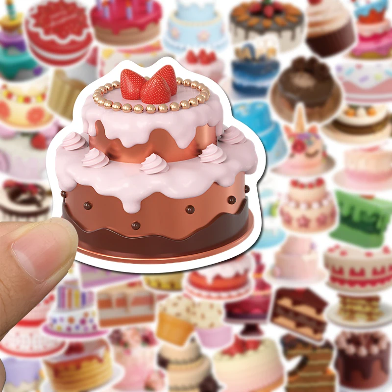 50PCS 3D INS 생일 케이크 Kawaii 스티커 빈티지 DIY 어린이 노트북 수하물 오토바이 노트북 냉장고 데칼 완구