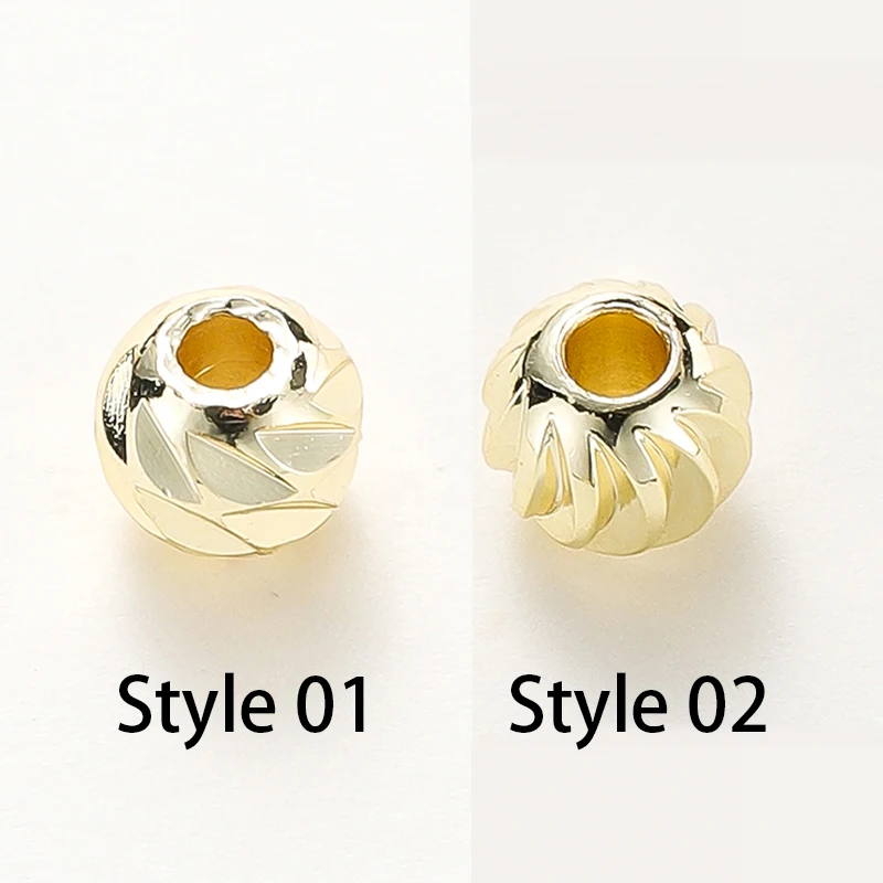 18K Gold Plated Striped Cut Flower Beads Earring Necklace Loose Spacer Beads Bulk For DIY Jewelry Findings 20pcs/lot