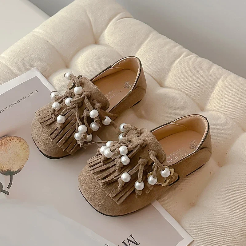 Girls Leather Flat Shoes Princess Tassel Moccasins