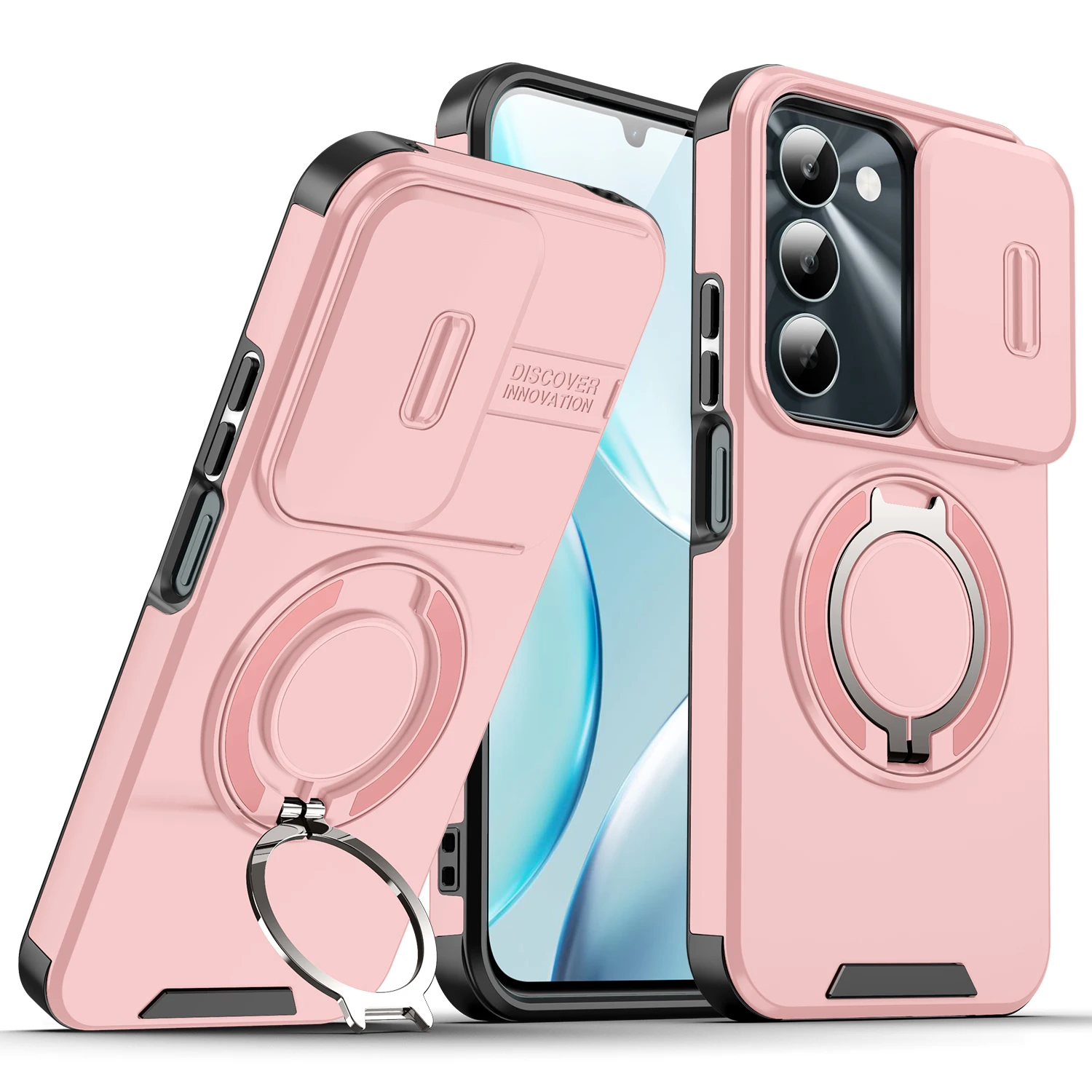 Enhanced Armor Case with Slide Lens Protection and Magnetic Ring Holder