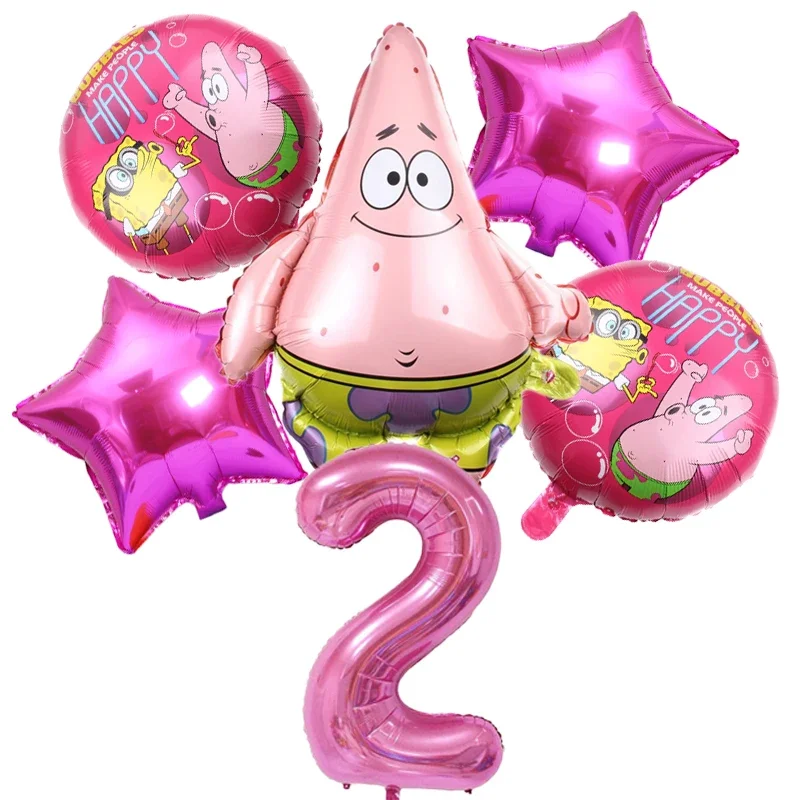 thumbnail image 1 of Juego de 6 globos de Bob Esponja y Patricio, globos de helio para fiesta de cumpleaños, suministros para fiesta de baby shower para niño y niña, 1 of 5