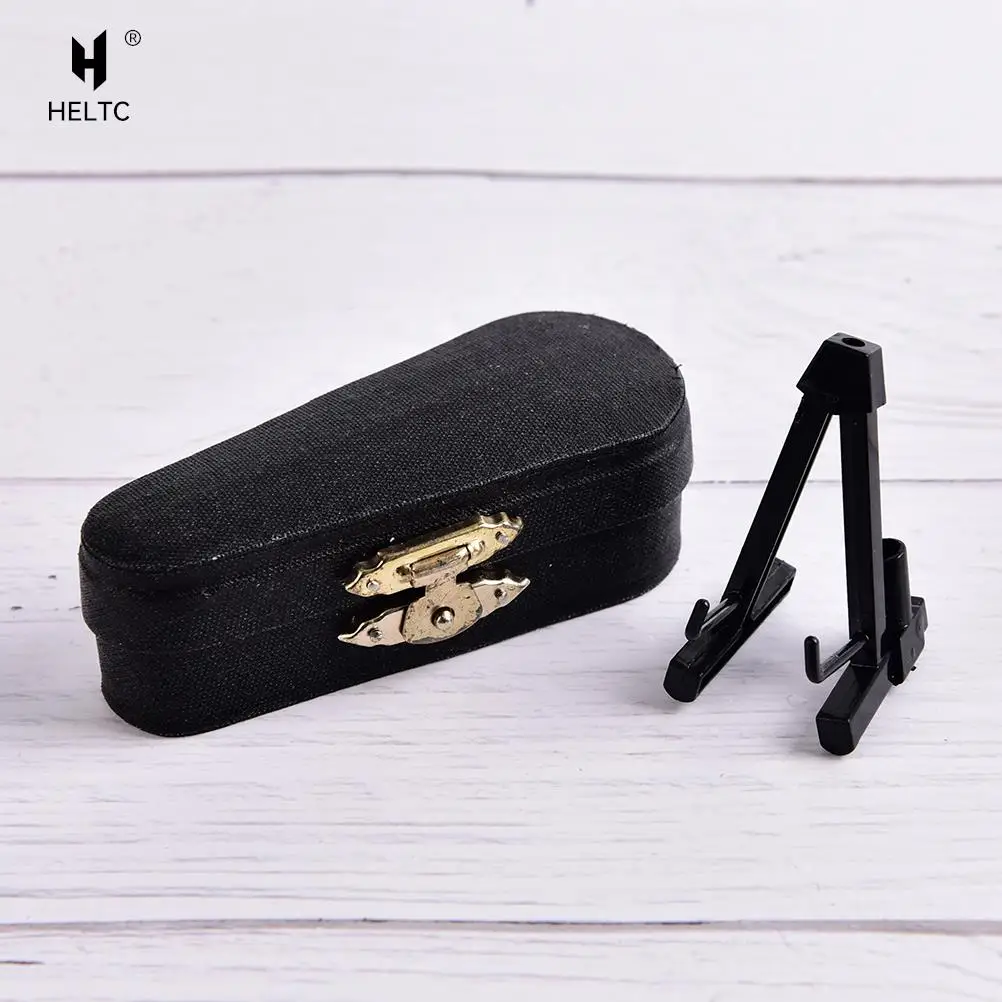 Mini Violin Guitar With Musical Instrument Case Miniature Wooden Ornament Dollhouse DIY KIds Toy Model 1 Set, miniature ornament, miniature figurines
