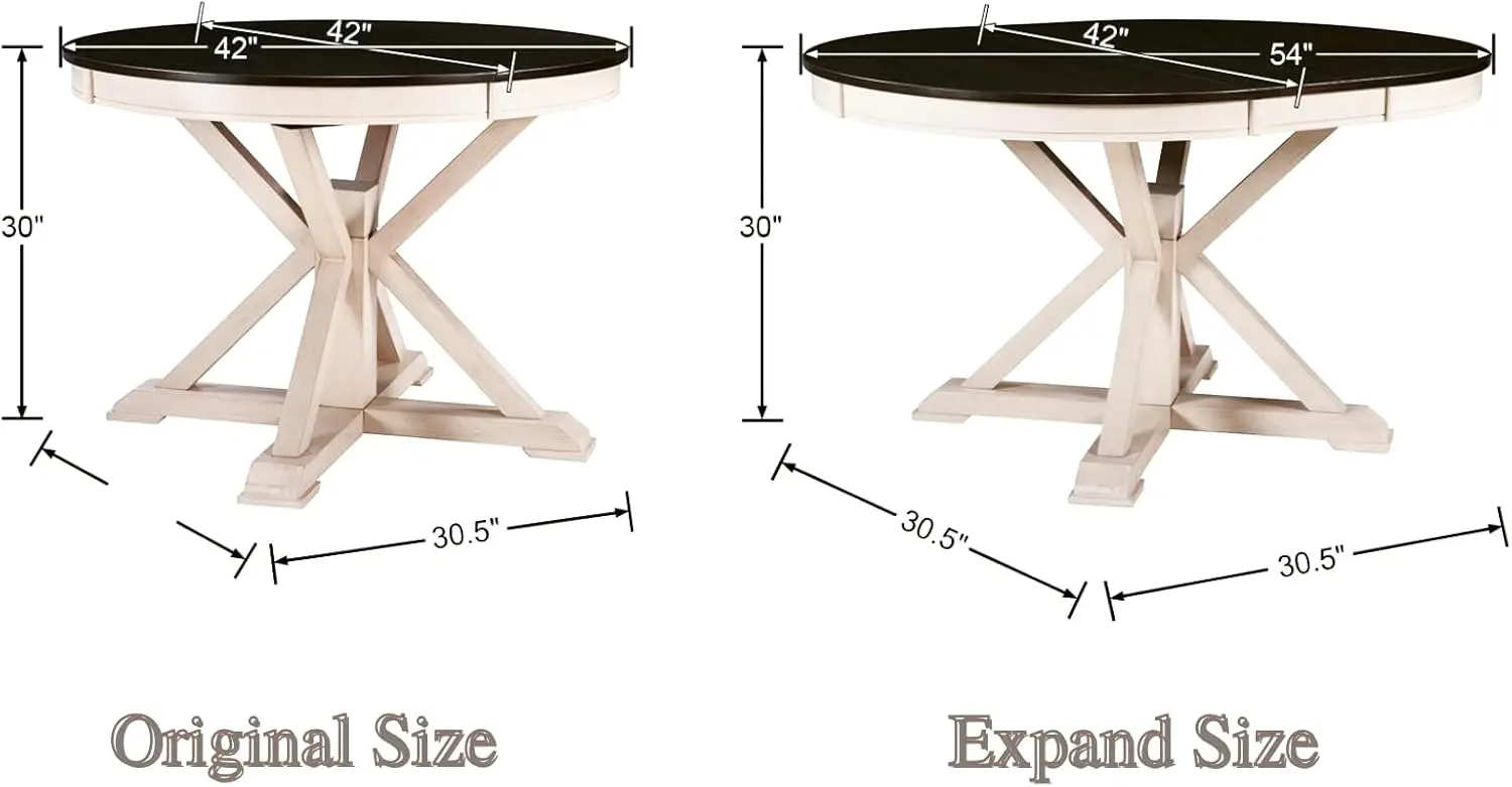 42-54 Inches Extendable Dining Table for 4-6 People, Oval Shape/Round Kitchen Table with Trestle Pedestal Base, Wooden Circle
