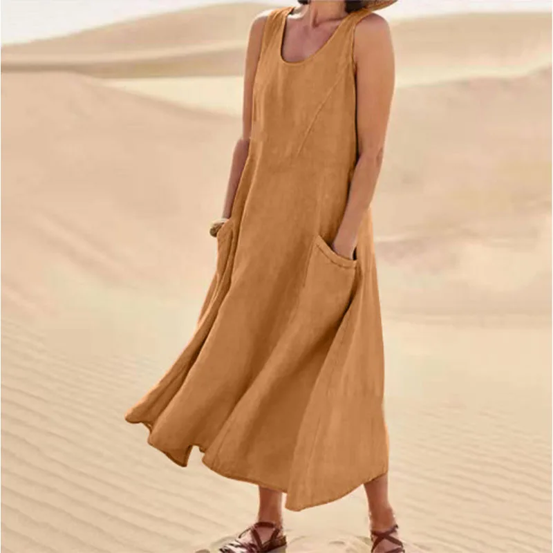 S5074c1f6f55c49a5930dc931f6fa281cC Solid Casual Loose Summer Long Dresses For Women, Elegant Pretty Women's Plus Size Midi Dresses Simple Female Maxi Dress Mallzona