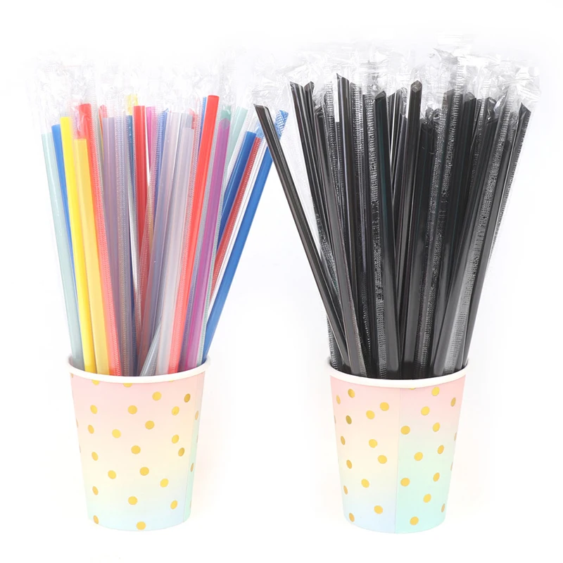 100pcs Plastic Straws Transparent Individually Wrapped Drink Pp Straw