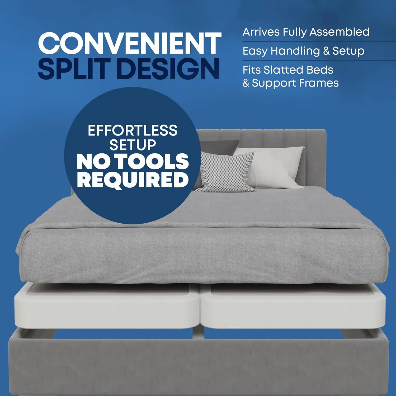 Box Spring Bed Base Size, 4-Inch 4-Pieces Under Mattress-Support BoxSpring , Fully Assembled, White, Queen(Fold)