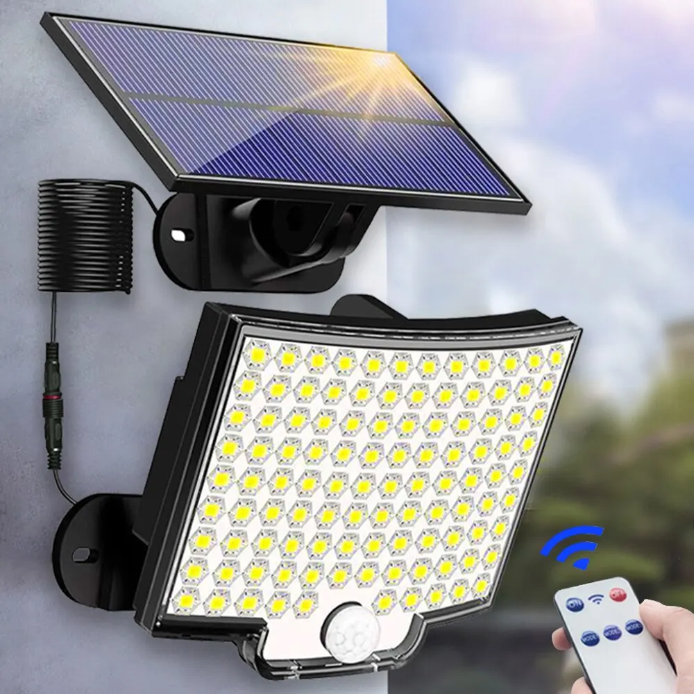 106LED Outdoor Solar Light with Motion Sensor Floodlight Remote Control IP65 Waterproof for Patio Garage Security Wall Light