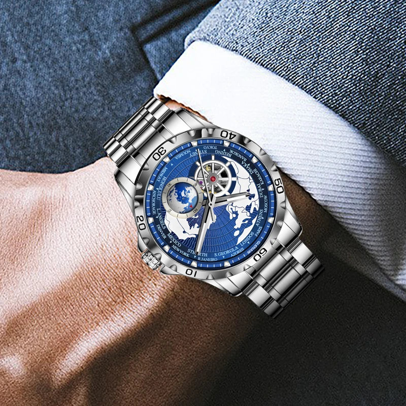 Montre mécanique de luxe GLENAW Earth Series pour homme, avec seconde main rotative, lumineuse et étanche, modèle 2025_voghion.com