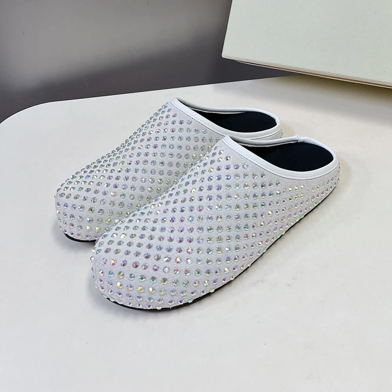 

New Top-level Women's Slippers Autumn Versatile Non-slip Round Head Lazy Slippers Crystal Decor Upper Female Home Shoes